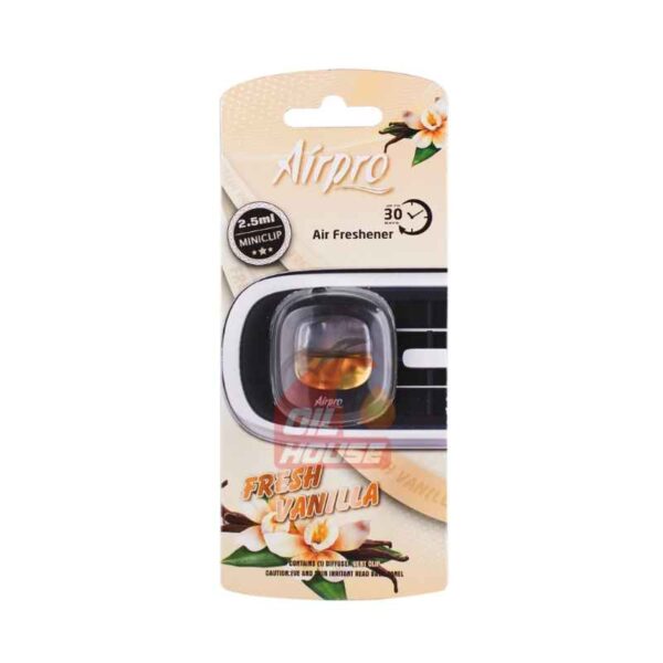 Airpro Fresh Vanilla Mini Vent Clip Car Air Freshener 2.5ml